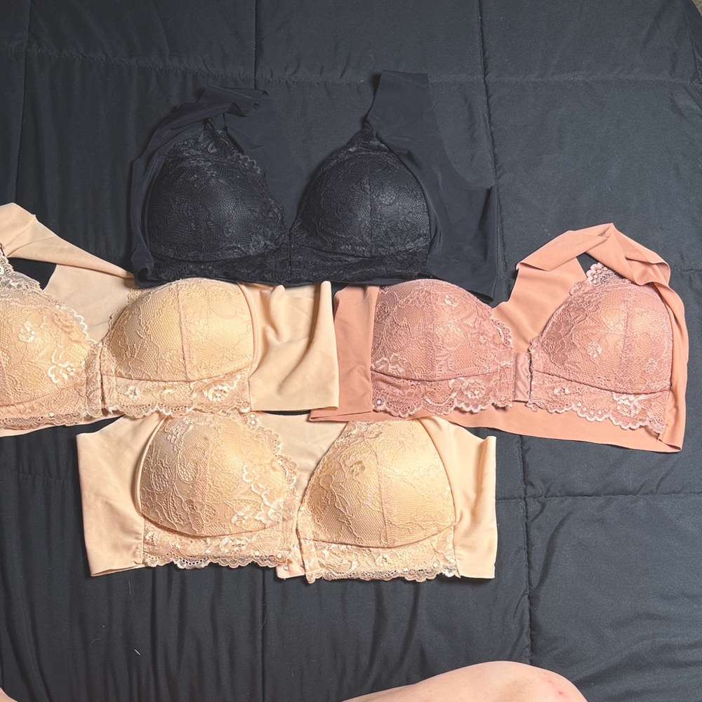 Elegant Lace Bralette Set - Black, 2 cream, mauve